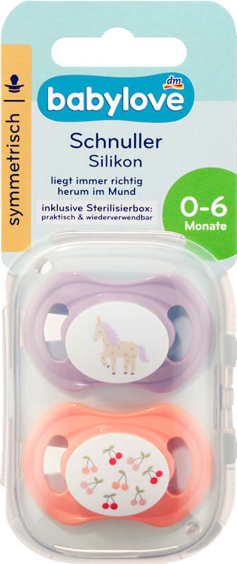 babylove sucette silicone symétrique lilas/rose taille 1 0-6 mois 2 pièces