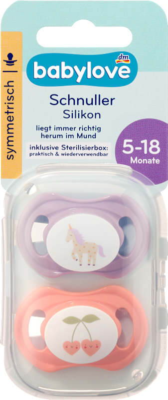 babylove Sucette silicone symétrique violet/rose T. 2 5-18 mois 2 pièces