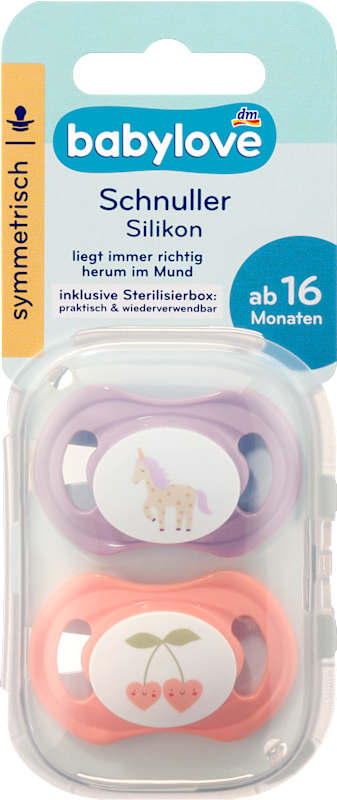 babylove Sucette silicone symétrique violet/rose T.3 dès 16 mois 2 pcs