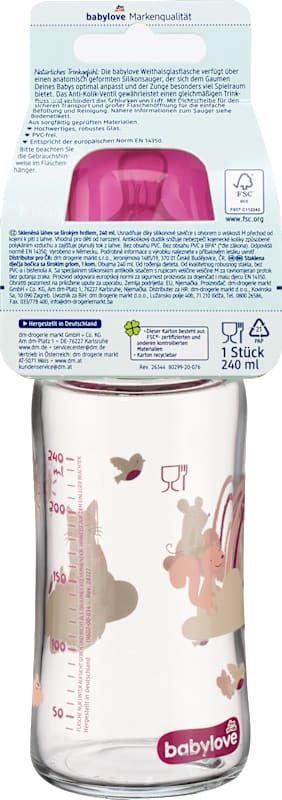 babylove Biberon en verre col large baie dès la naissance 240 ml, 1 pc