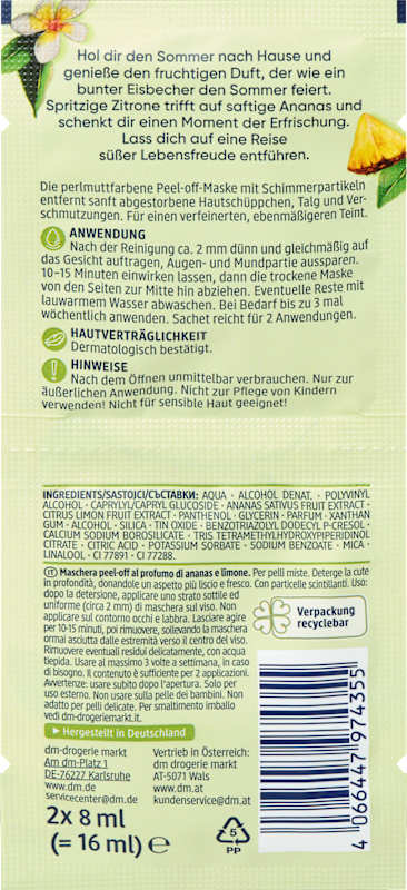 Balea Masque visage peel-off Lemon Lover 2x8ml 16 ml