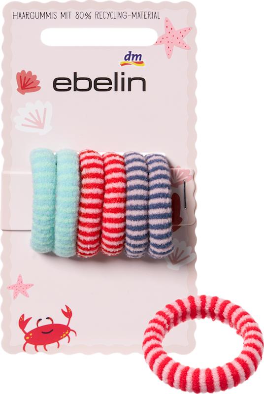 ebelin Élastiques cheveux rayés, menthe/rouge/bleu, 6 pièces