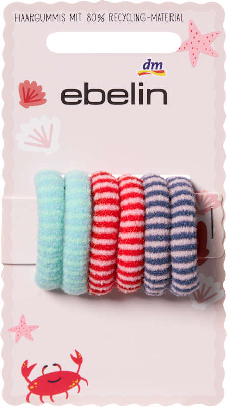 ebelin Élastiques cheveux rayés, menthe/rouge/bleu, 6 pièces