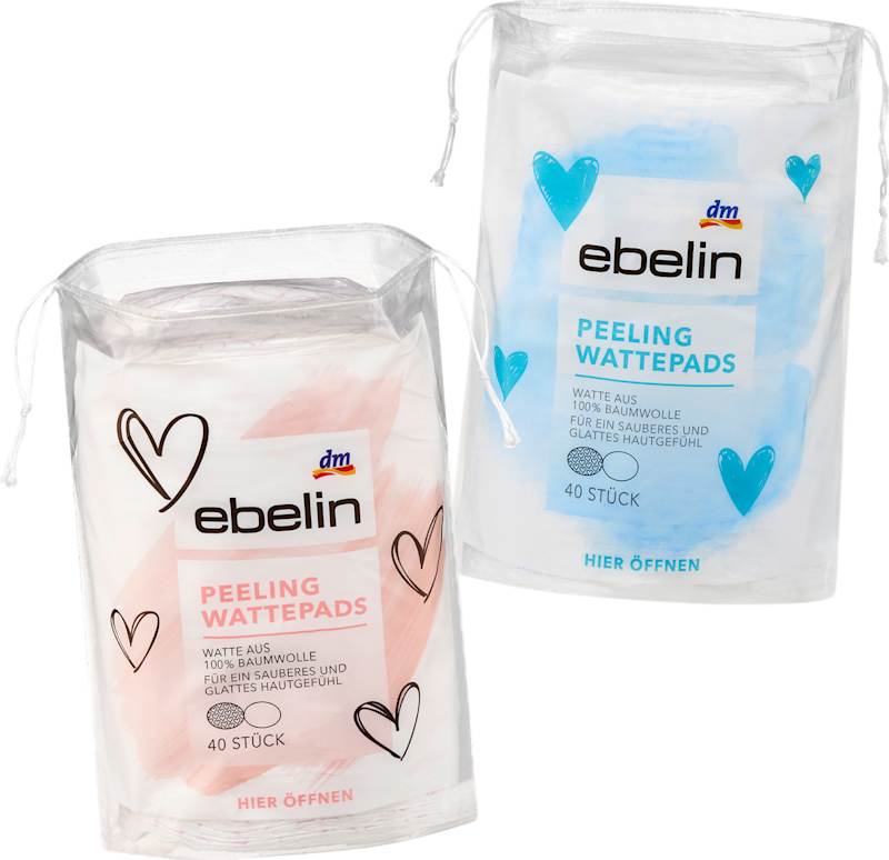 ebelin disques de coton peeling cœurs, 40 pièces