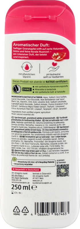 alverde NATURKOSMETIK Gel douche grenade fleur de sureau, 250 ml