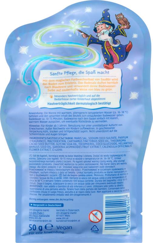 SauBär Additif de bain enfant bain magique changeant de couleur 50 g