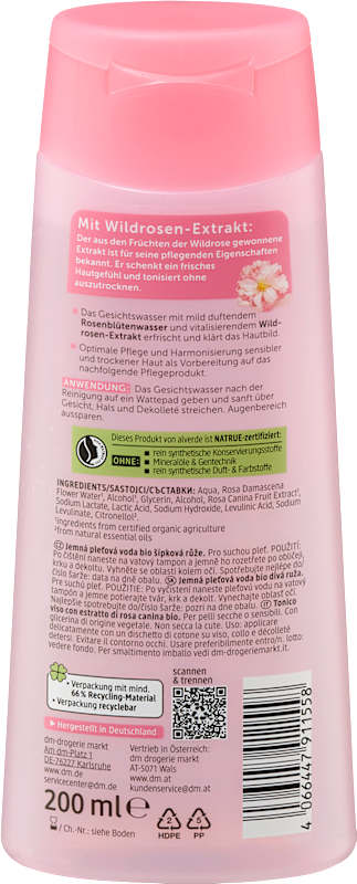 alverde NATURKOSMETIK Lotion tonique douce rose sauvage, 200 ml