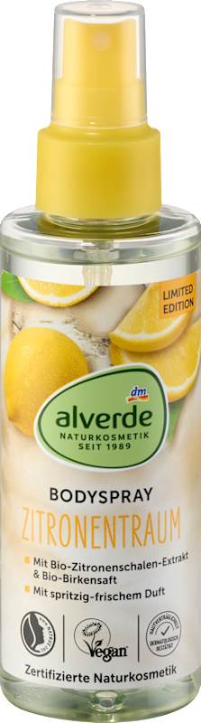 alverde NATURKOSMETIK brume corporelle Zitronentraum zeste de citron jus de bouleau 150 ml
