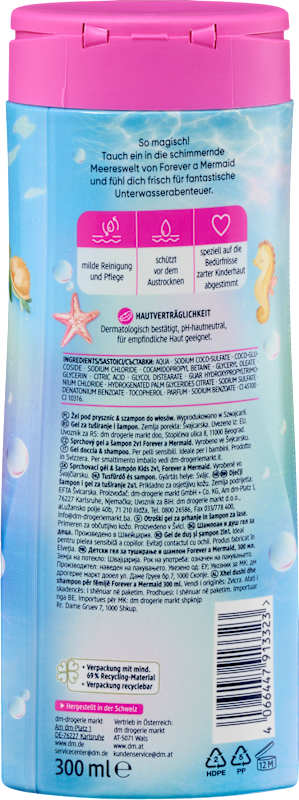Balea gel douche & shampoing enfant 2en1 forever a mermaid 300 ml