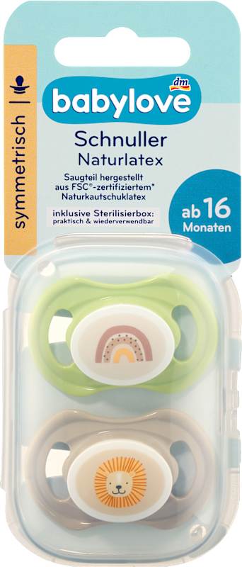 babylove Tétine latex naturel symétrique, vert/taupe, T.3, dès 16 mois, 2 pièces