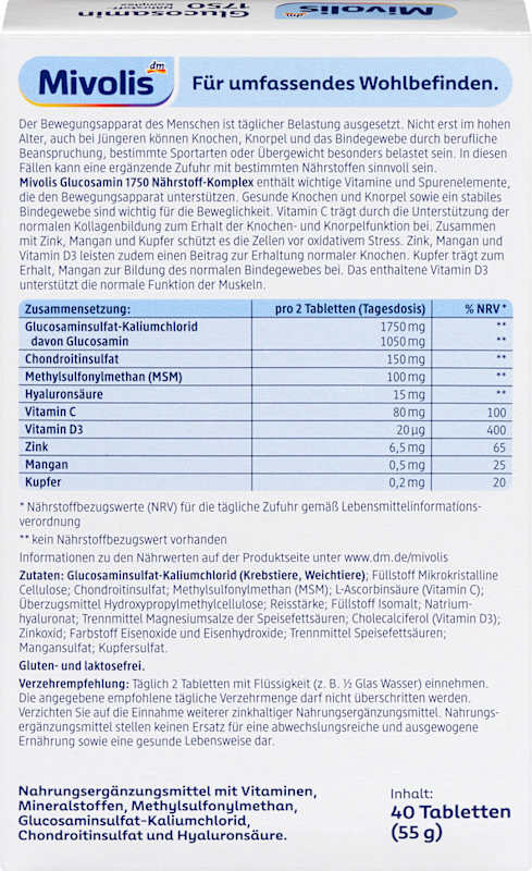 Mivolis Glucosamine 1750 comprimés, 55 pièces