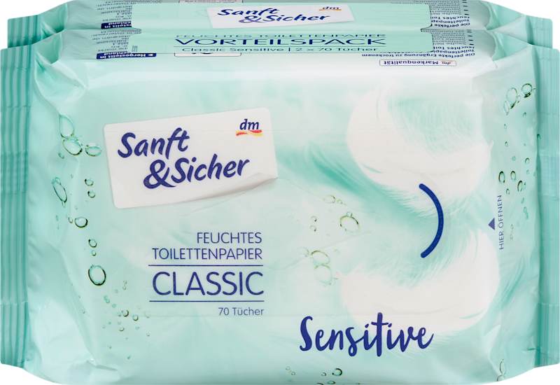 Sanft&Sicher Papier Toilette Humide Classic Sensitive (2x70 pièces), 140 pièces