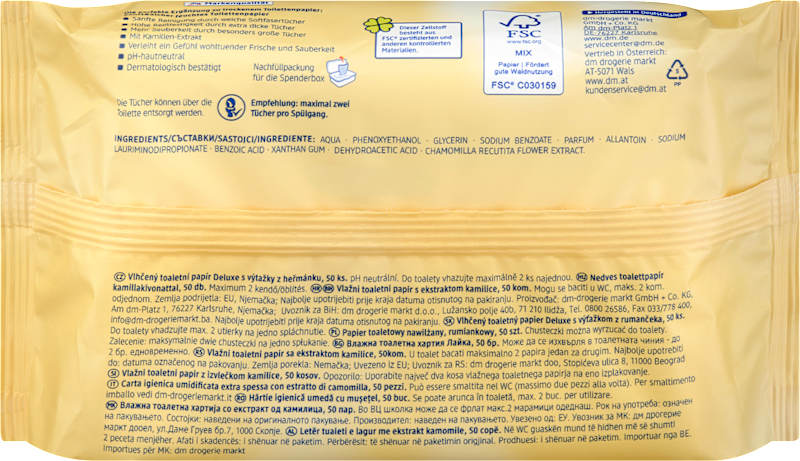 Sanft&Sicher Papier toilette humide Deluxe camomille 2x50 100 pièces
