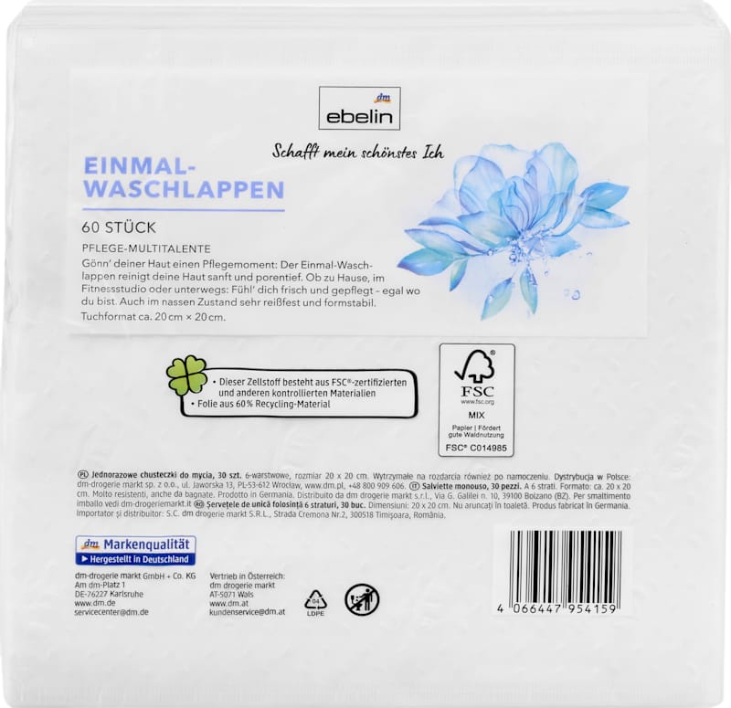 ebelin Gants de toilette jetables 60 pièces