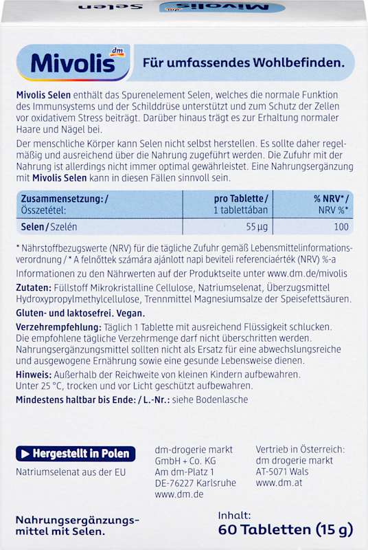 Mivolis Sélénium comprimés 60 pièces 15 g