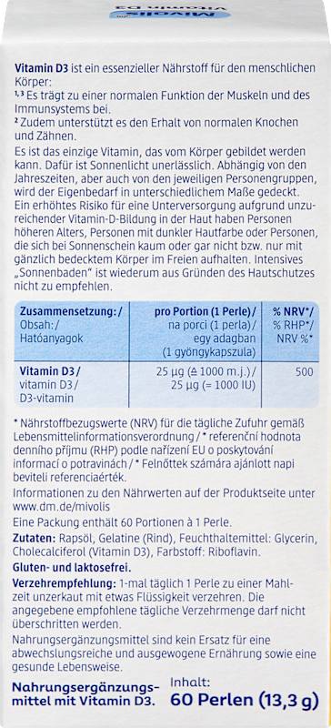 Mivolis Vitamine D3 1000 UI (60 perles)