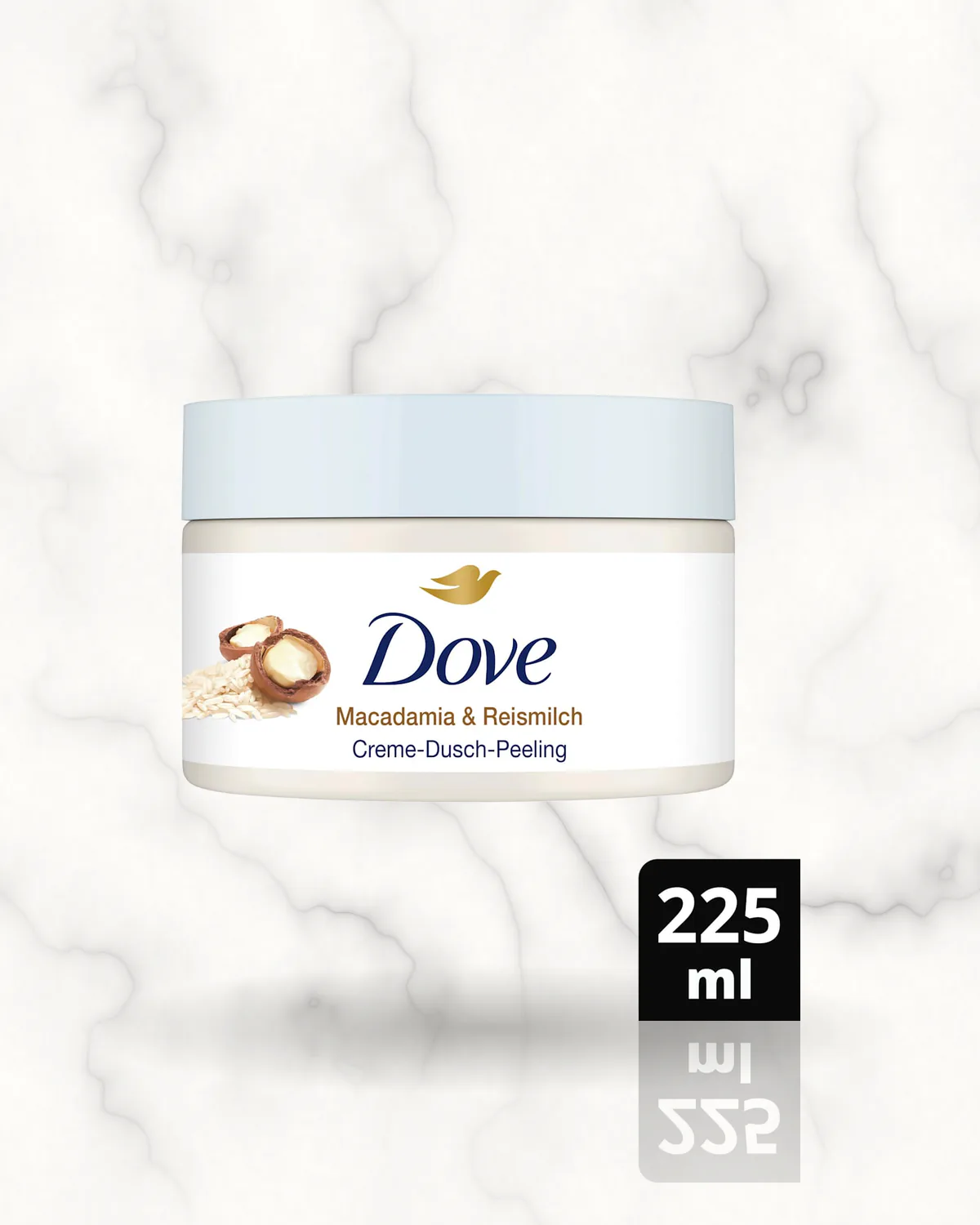 Dove Gommage corporel Macadamia & lait de riz, 225 ml